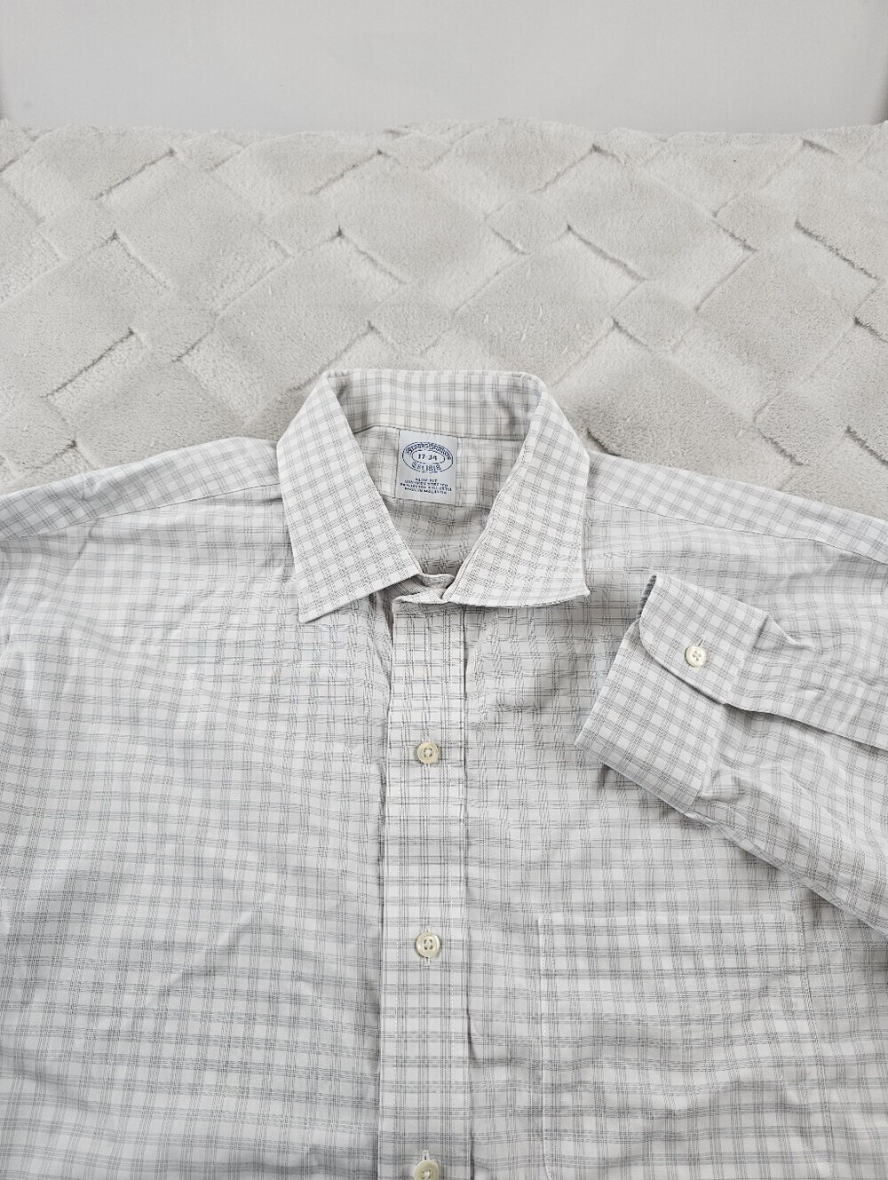 Brooks Brothers Slim Fit Dress Shirt Mens 17-34 Checker Plaid White Preppy